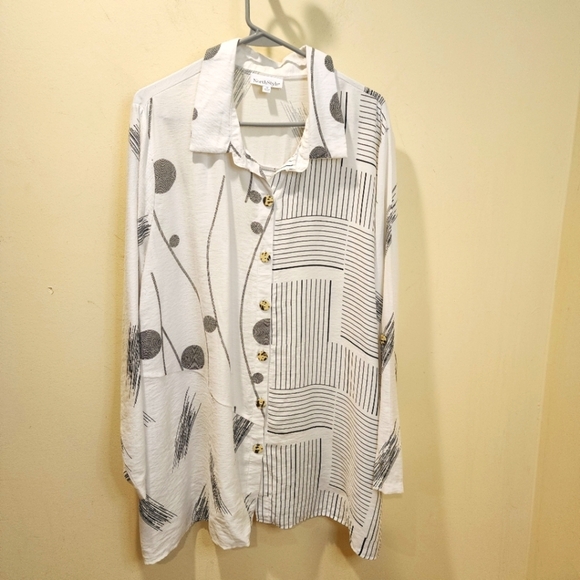 NorthStyle White Button down Roll up Sleeves tunic Shirt Plus Size 1X - Picture 2 of 13